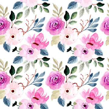 pretty pink flower watercolor seamless pattern