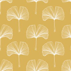 Gingko biloba seamless vector background pattern. Honey mustard color palette