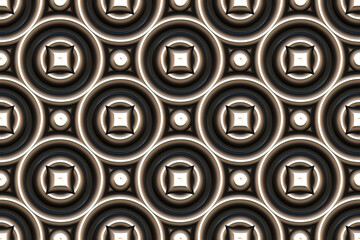 3D tiles made of white leather with gold and silver decorative elements. High quality seamless texture