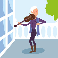 old woman playing a violin, active senior