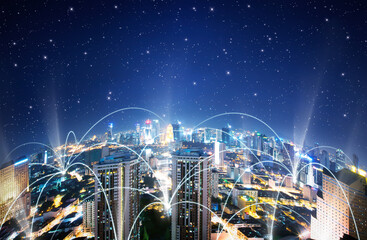 Earth shape city scape and network connection concept