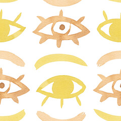 Ehthic boho style watercolor seamless pattern with eyes