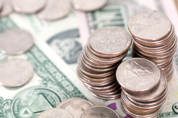 Dollar banknotes and dollar coins