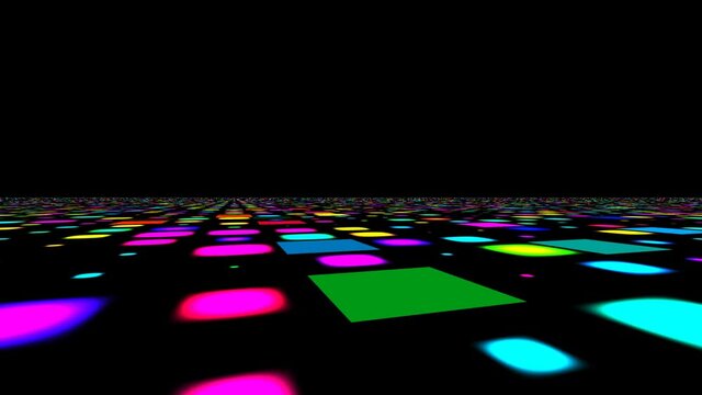 Flashing Plane of Neon Disco 70s Style Floor Tiles Flashing With Pan Over