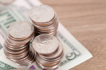 Dollar banknotes and dollar coins