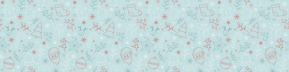Design of Christmas background with festive decorations. Seamless pattern. Vector