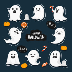 Set of ghost cartoon, Halloween elements vector set