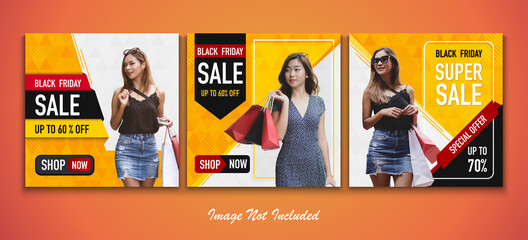Set of Black Friday, Black Friday template with place for photo, Black Friday fryer