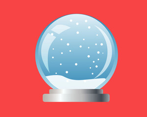 snow globe with snow on red background