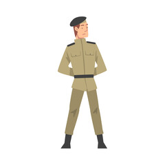 Army Soldier, Infantry Military Man Character in Khaki Uniform Cartoon Style Vector Illustration
