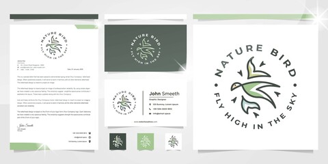 a collection of complete logo branding for business, company, corporate. beautiful nature bird logo style outline.