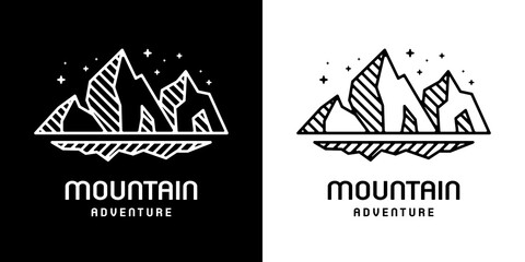 vintage modern logo design for cool snowy mountain. monoline style, badge, label.