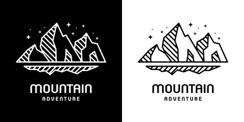 vintage modern logo design for cool snowy mountain. monoline style, badge, label.