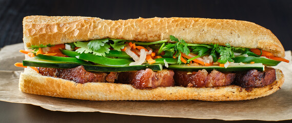 vietnamese bahn mi sandwich with pork belly