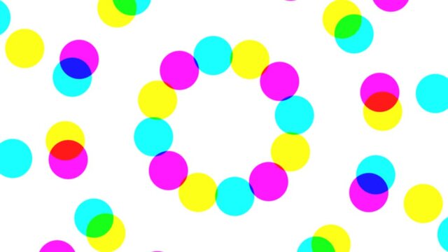 Rotating to Reveal Cmyk Cmy Palette of Dots Rings