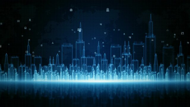 Smart City Digital Cyberspace, Digital Data Network Connections, Global Communication 5g High-Speed Internet Connection, Data Analysis Technology Digital Background Concept.