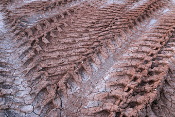 textures of various clay layers underground in  clay quarry after  geological study of  soil. colored layers of clay and stone in  section of  earth, different rock formations and soil layers.