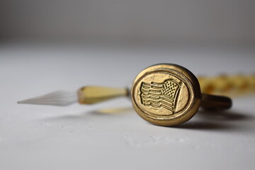 American Flag Design Sealing Wax Metal Stamper and Glass Pen