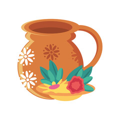 mexican jar with flowers detailed style icon vector design