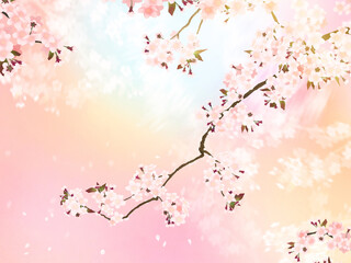 Asian-style background depicting spring cherry blossoms