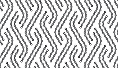 Vector seamless geometric diagonal fabric waves texture with realistic bicycle chain. Isolated on white background.	