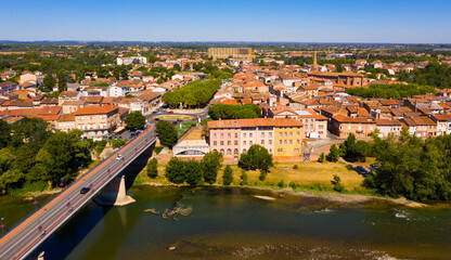 Fototapeta na wymiar Aerial view of Muret city in Haute-Garonne, southwestern France