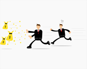 Illustration vector graphic cartoon character of businessman competing to earn money with strategy and passion