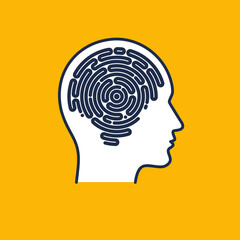 Human head with a labyrinth inside an icon. Artificial intelligence. Technological progress.