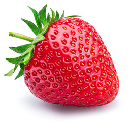 One strawberry isolated on a white background.