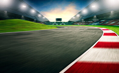 Evening scene asphalt international race track, digital imaging recomposition background.
