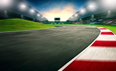 Fotobehang Avondscène asfalt internationale racebaan, digitale beeldvorming recompositie achtergrond. © Image Craft