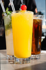 Summer refreshment vibes - colorful and tasty cold cocktails on the beach of Cyprus