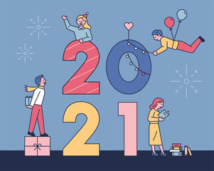 2021 happy new year post card. flat design style minimal vector illustration.