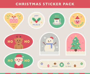 Christmas sticker pack, flat design style minimal vector illustration.