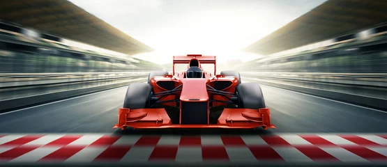 Foto op Plexiglas Racecoureur passeert het eindpunt en bewegingsonscherpte achtergrondgeluid. 3D-rendering © Image Craft