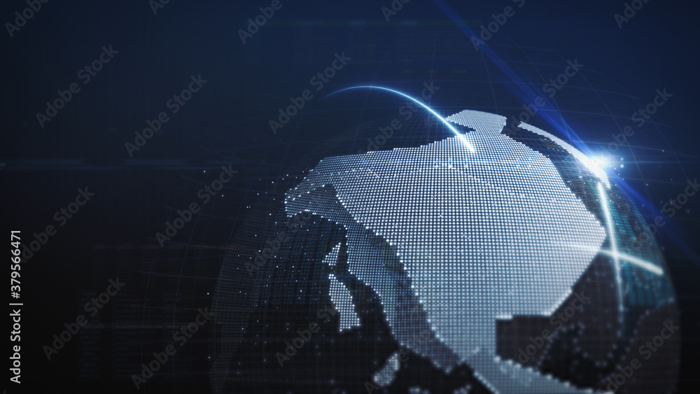 Wall mural digital network world globe made up of millions of pixels
