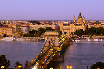 Fototapeta na wymiar Budapest Chain Bridge - the famous landmark in Hungary during sunset time