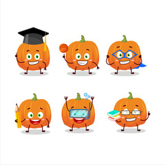 School student of orange pumpkin cartoon character with various expressions