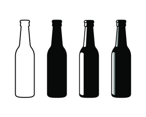 Beer bottle vector icon. Lemonade soda drink symbol. Bar or pub sign. Brewery and restaurant logo. Black silhouette isolated on white background.