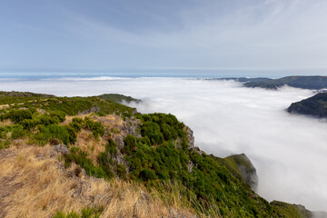 Mountains over the clouds on the island of Madeira, Portugal