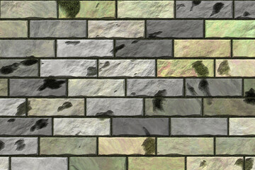 Panorama of Block pattern of white stone cladding wall tile texture and seamless background