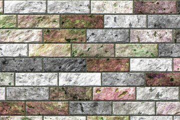 Panorama of Block pattern of white stone cladding wall tile texture and seamless background