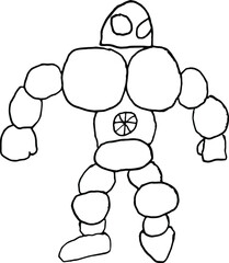 Drawing of a robot that is walking. Robot warrior.