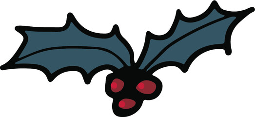 Flat holly plant icon. Hand drawn vector colorful holly plant in scandinavian style, doodle, icon. Christmas and New Year concept. Isolated on white background.