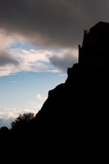 Obraz premium Old holy cross of Orthodox monastery and beautiful mountain view of Cyprus nature 