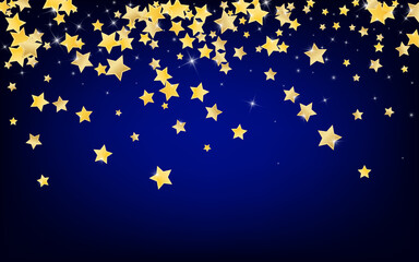 Yellow Celebration Stars Vector Blue Background. 