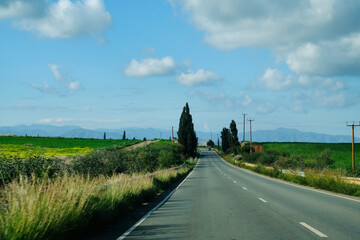 Fototapeta na wymiar Scenic asphalt road in the rural countryside of Troodos mountains, Cyprus island