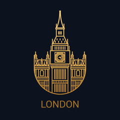 London icon. Great Britain . Capital. Luxury gold city pictogram.