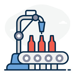 
Bottling plant vector in modern flat style, logistic conveyor 
