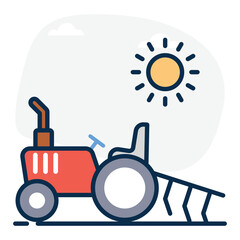 
An area of land with a plough, editable icon of ploughing 
